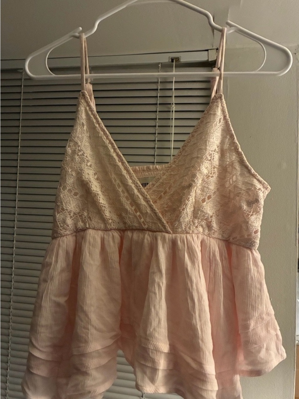 Hollister Blush Pink crochet like bust handkerchief tank Top